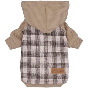Fitwarm Tartan Plaid Dog Hoodie, Knitted Dog Clothes for Small Dogs Boy, Pet Sweater with Hood, Cat Winter Outfit, Green, Medium