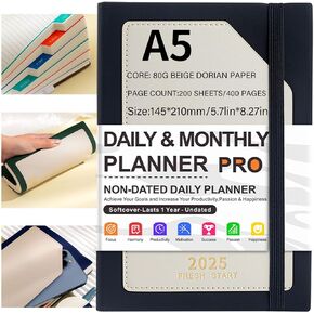 Soupiar Planner 2025-2026 ، PAGE اليومية والأسبوعية والشهرية 365 يوم مخطط سنوي 2025-2026،400 تبدأ في أي وقت وتحقيق أهدافك ، H5 SIZE HARDCOVER- Black