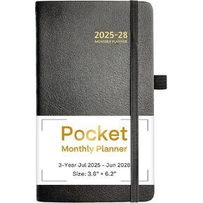 2025-2027 Pocket Monthly Planner, 3 Year Calendar 2025-2027, 6.2’’ x 3.6’’, Small Pocket Calendar 2025, 36 Months from Jan 2025 - Dec 2027, Hardcover, Back Pocket, Thick Paper, Lightweight to carry
