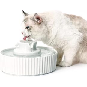 Cepheus Ceramic Pet Drinking Fountain, Ultra Quiet Cat Water Fountain, 2.1L Drinking Fountains Bowl for Cat and Dogs with Carbon Filter and Foam(White)