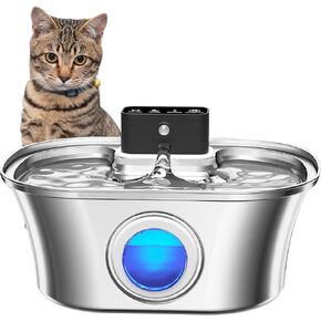 Wireless Cat Water Fountain Stainless Steel, 3.2L Pet Fountain Battery Operated,Cordless Cat Fountain for Cats&Dog with Motion Sensor, Quiet Indoor Cat Fountain for Drinking, Multi-Filtration