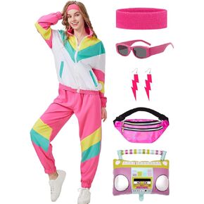80s Tracksuit for Women Retro Windbreaker Outfit 90s Color Block Sportswear Set with Jacket Sweatpants