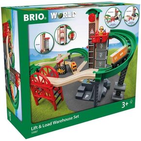 Brio World 33887 Lift & Load Warehouse Set | 32 قطعة أطفال تدرب مجموعة مع مسارات وملحقات خشبية | التصميم التفاعلي | الخشب المعتمد FSC | للأعمار 3 وما فوق in Kuwait