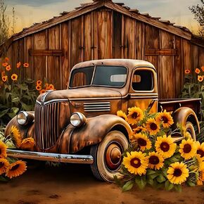 Dadasgk 5D Halloween Diamond Painting Kits for Adults Truck, Full Drill Farm Sunflowers Diamond Art Kits for Adults DIY Gem Art Halloween Craft for Home Wall Decor 14x14 inch