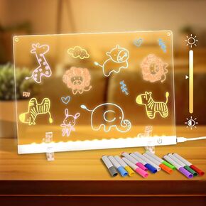 Acrylic Dry Erase Board with Light 11.9"x8.5" Brightness Adjustable led Writing Board as Glow Memo LED Letter Message Note Board with Stand Led White Board with 12 Pen for Office School Home