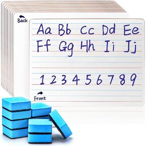 Small Dry Erase Board with Lines 10 Pack White Board Lined 9"x12", Double Sided Mini Whiteboard Ruled Handwriting Practice for Education Classroom Teacher Homeschool Supplies with 10 Erasers