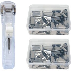 yueton 1 Clear Push Clip with 100 Metal Clips Punchless Push Clip Refill Clip Binder Reusable Paper Push Clip Spare Clip Dispenser for Office School Home