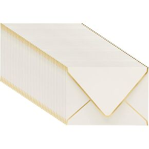 Juvale 50 Pack 5x7 Ivory Envelopes for Wedding Invitations, A7 Size for Bridal Shower Announcements with Gold Foil Edges
