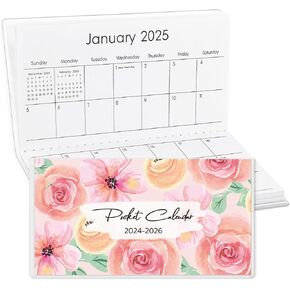 Pocket Calendar 2025-2026, Moon Phase Monthly Planner 3.5"×6.5" - Runs From Jan.2025 Until Dec.2026, Daily Lunar Calendar 2025 with PVC Cover for Planning & Moon Tracking