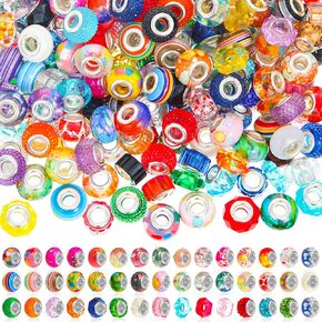 Crowye 400 Pieces Large Hole Beads Bulk for Jewelry Making 10 mm/ 0.47 Inches Mixed Color Resin European Craft Beads for DIY Bracelet Necklace(Vivid)