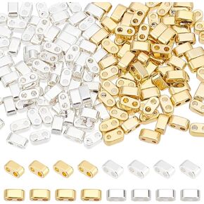 PH PandaHall 160pcs 2-Hole Seed Beads 24K Gold 925 Sterling Silver Plated Tila Beads Multi-Strand Linking Connectors Synthetic Hematite Beads for Cord Bracelets Necklace Jewelry Making