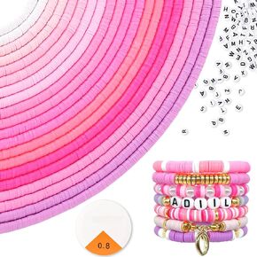 ADIIL 7200PCS Clay Beads Makelet Make Make ، 10 Colors 6mm Polymer Heishi Beads لصنع المجوهرات ، مجموعة سوار الصداقة مع حبات رسائل عيد ميلاد هدية عيد ميلاد للبالغين الوردي