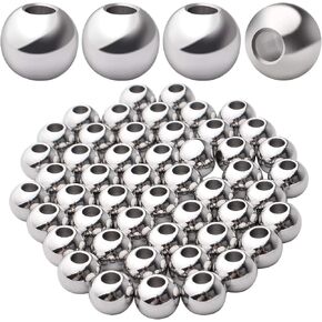 50pcs 8mm Stainless Steel Round Spacers Ball Spacer Beads Seamless Smooth Loose Beads Rondelle Beads Jewelry Spacer Charms for DIY Jewelry Making Supplies