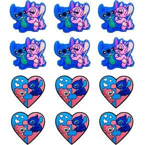 12 Pcs Valentine's Day Silicone Focal Bead Cute Loose Beads Accessory for DIY Keychains Bracelet Necklace Pens Lanyard Making (Stitch Couple)