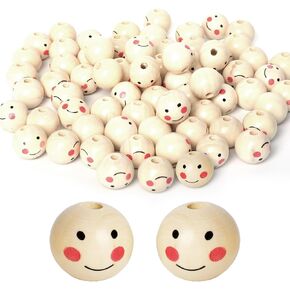 40PCS Wooden Beads,20mm Smile Wooden Beads with Holes,Smile Face Wooden Beads,Wooden Beads for Crafts - Round Wood Beads for Children's DIY Crafts, Jewelry Making, Christmas Angel Decorations