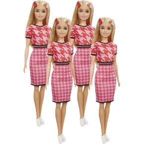 Barbie Fashionistas Doll #169 with Long Blonde Hair, Houndstooth Crop Top & Skirt & Accessories Including Platform Shoes & 2 Barrettes