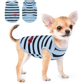 Queenmore Dog Cotton Shirt, Striped Dog T-Shirt, Long Sleeve Puppy Clothes for Small Medium Dogs Cats, Dog Outfits for Frenchie, Dachshund, Yorkie