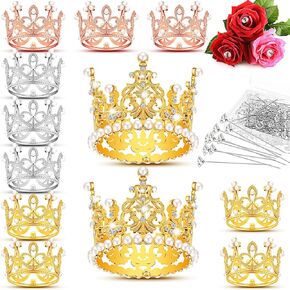 Chunful 112 Pcs Flower Bouquet Accessories 100 Corsage Bouquet Pins 12 Crowns for Flower Bouquets Crystal Pin Clear Straight Pins for Flower, Valentine, Wedding Birthday Party Decoration (Stylish)