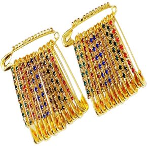 Sahishnu Online and Marketing Decorative Decorative Golden Multicolor Stone Safety Pins, Saree Pins Set of 24