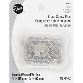 Dritz, 3/4" and 7/8", Nickel-Plated, 80 Count Brass Safety Pins