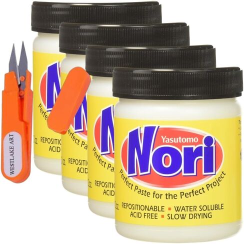 Nori Paste 10 Oz ، Glue التقليدية اليابانية للحرف اليابانية ، حزمة مع مقص تطريز ، غراء الفن للورق ، النسيج والمواد التي يسهل اختراقها ، خالية من الأحماض ، تطبيق سهلة [حزمة 4] in Kuwait