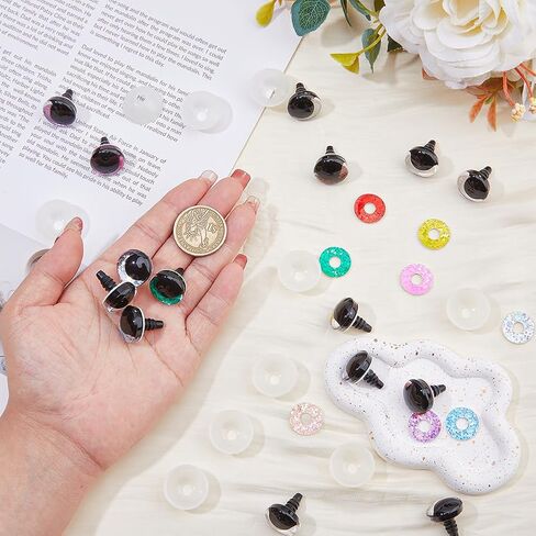 SUPERFINDINGS 40 Sets 10 Colors 18mm 3D Glitter Safety Eyes Round Craft Crochet Eyes with Washers Stuffed Animal Eyes for DIY of Puppet Bear Plush Animal Christmas Decoration in Saudi Arabia