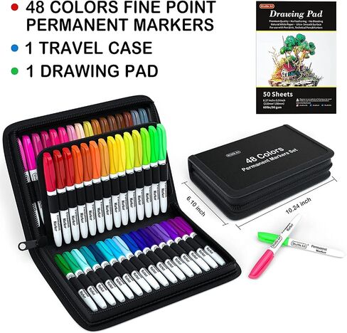 Shuttle Art 60 Colors Permanent Markers, Fine Point, Assorted Colors, Works on Plastic,Wood,Stone,Metal and Glass for Doodling, Coloring, Marking in Kuwait