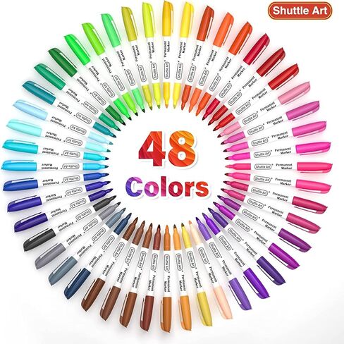 Shuttle Art 60 Colors Permanent Markers, Fine Point, Assorted Colors, Works on Plastic,Wood,Stone,Metal and Glass for Doodling, Coloring, Marking in Kuwait