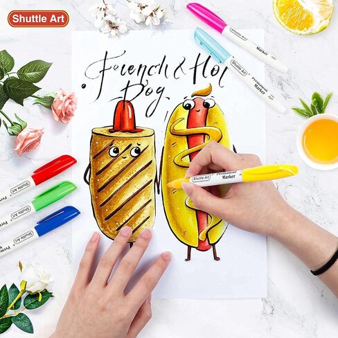 Shuttle Art 60 Colors Permanent Markers, Fine Point, Assorted Colors, Works on Plastic,Wood,Stone,Metal and Glass for Doodling, Coloring, Marking in Kuwait