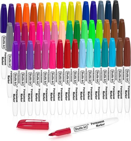 Shuttle Art 60 Colors Permanent Markers, Fine Point, Assorted Colors, Works on Plastic,Wood,Stone,Metal and Glass for Doodling, Coloring, Marking in Kuwait