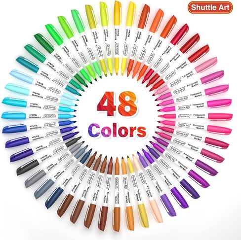 Shuttle Art 60 Colors Permanent Markers, Fine Point, Assorted Colors, Works on Plastic,Wood,Stone,Metal and Glass for Doodling, Coloring, Marking in Kuwait