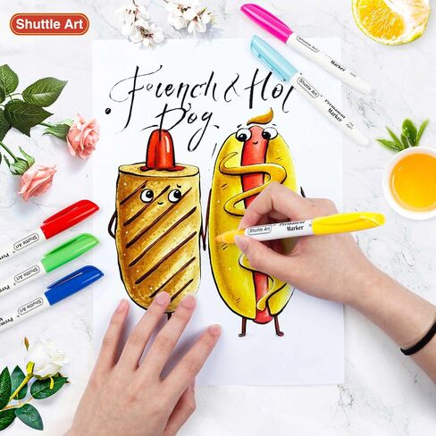 Shuttle Art 60 Colors Permanent Markers, Fine Point, Assorted Colors, Works on Plastic,Wood,Stone,Metal and Glass for Doodling, Coloring, Marking in Kuwait