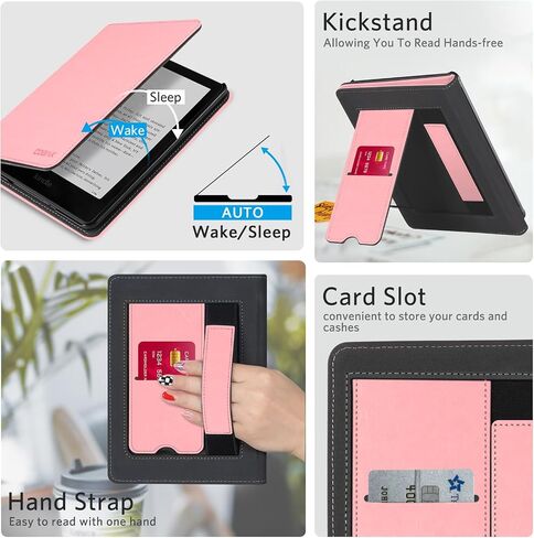 حافظة CoBak مع حامل لجهاز Kindle Paperwhite الجيل الثاني عشر 2024 (7 بوصات) وإصدار Kindle Colorsoft Signature - غطاء متين من جلد البولي يوريثان مع خاصية التنبيه التلقائي للنوم، وفتحة للبطاقة، وميزة حزام اليد in Saudi Arabia