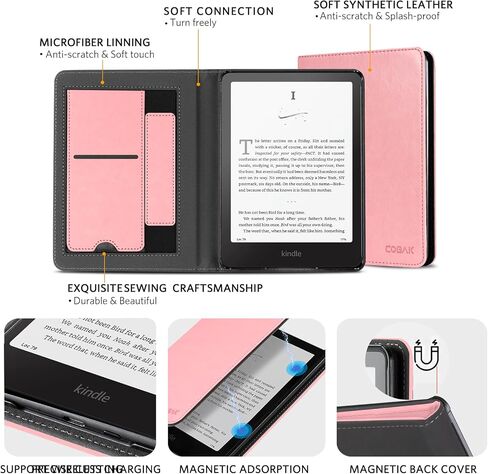 حافظة CoBak مع حامل لجهاز Kindle Paperwhite الجيل الثاني عشر 2024 (7 بوصات) وإصدار Kindle Colorsoft Signature - غطاء متين من جلد البولي يوريثان مع خاصية التنبيه التلقائي للنوم، وفتحة للبطاقة، وميزة حزام اليد in Saudi Arabia