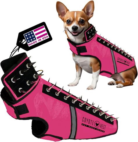CoyoteVest SpikeVest Dog Harness Vest for Small Dogs, Reflective Dog Vest with Spikes to Shield Your pet from Coyotes, Raptor and Animal Attacks, Anti Hawk Vest, Made in USA (S-Pink) in Kuwait