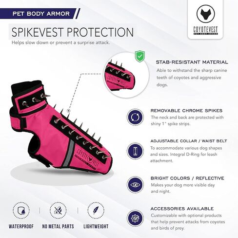 CoyoteVest SpikeVest Dog Harness Vest for Small Dogs, Reflective Dog Vest with Spikes to Shield Your pet from Coyotes, Raptor and Animal Attacks, Anti Hawk Vest, Made in USA (S-Pink) in Kuwait