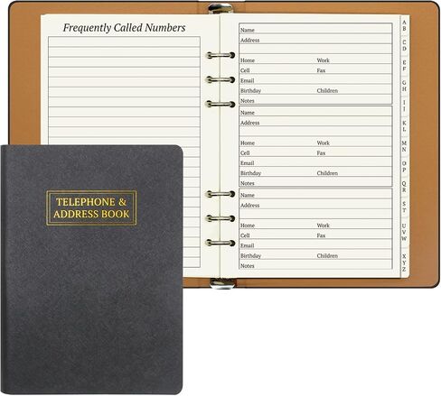 Refillable Address Book with Alphabetical Tabs, 600 Entry Spaces Large Print Contact Address/Phone Books, PU Leather Hardcover A5 6 Ring Address Book Binder for Senior Home Office in Saudi Arabia