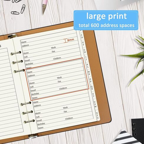 Refillable Address Book with Alphabetical Tabs, 600 Entry Spaces Large Print Contact Address/Phone Books, PU Leather Hardcover A5 6 Ring Address Book Binder for Senior Home Office in Saudi Arabia