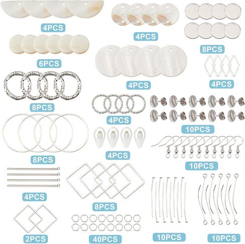 SUNNYCLUE 1 Box DIY 10 Pairs Geometric Hollow Earring Making Starter Kit Shell Ring Round Square Star Triangle Charm Connector Earring Stud Hooks Jewelry Making Supplies Craft Silver, Instruction in Saudi Arabia
