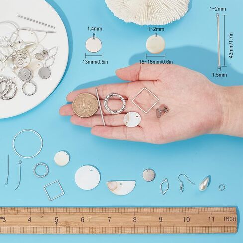 SUNNYCLUE 1 Box DIY 10 Pairs Geometric Hollow Earring Making Starter Kit Shell Ring Round Square Star Triangle Charm Connector Earring Stud Hooks Jewelry Making Supplies Craft Silver, Instruction in Saudi Arabia