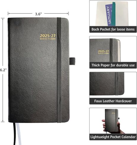 2026-2028 Pocket Monthly Planner, 3 Year Calendar 2026-2028, 6.2’’ x 3.6’’, Small Calendar 2026, 36 Months from Jan 2026 - Dec 2028, Hardcover, Back Pocket, Thick Paper, Lightweight to carry, Black in Saudi Arabia