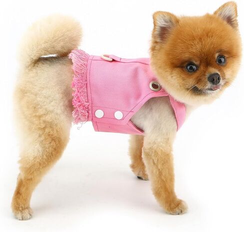 Denim Dog Harness Vest for Small Dogs Puppy Clothes Cat Vest Harness and Leash Set Spring Summer Pet Shirt with D-Ring Sleeveless Doggie Strap Cute Chihuahua Fringe Outfits,Pink,XXL in Saudi Arabia