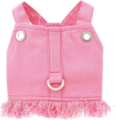 Denim Dog Harness Vest for Small Dogs Puppy Clothes Cat Vest Harness and Leash Set Spring Summer Pet Shirt with D-Ring Sleeveless Doggie Strap Cute Chihuahua Fringe Outfits,Pink,XXL in Saudi Arabia