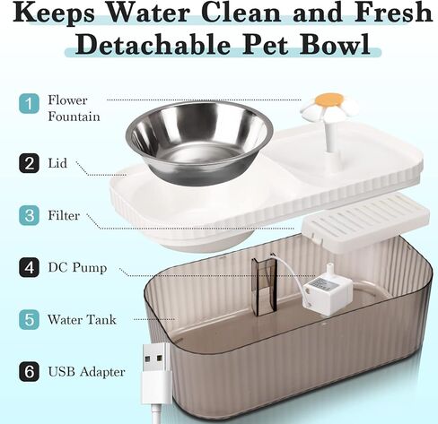 نافورة مياه Toddlt للقطط في الداخل ، مستلزمات التغذية والري ، وموزع مياه الحيوانات الأليفة التلقائي الهادئ 100 أوقية/3 لتر مع أوعية القط من الفولاذ المقاوم للصدأ ومضخة العمر الطويلة in Kuwait