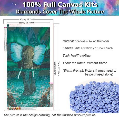 JATOK 5D Diamond Painting Kits for Adults (27.56 x 15.7 inch) DIY Large Elephant Full Round Drill Cross Stitch Embroidery Pictures Arts Paint by Number Kits Diamond Painting Kits for Home Wall Decor in Saudi Arabia