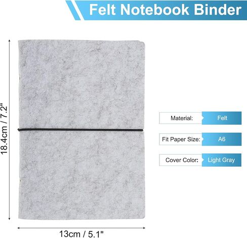 PATIKIL A6 Notebook Binder, 6 Ring Felt Loose Leaf Binder Cover Refillable Round Ring Binder with Elastic Cord for Filler Paper Budget Binder Journal Diary Accessories, Light Gray in Saudi Arabia