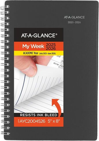 AT-A-GLANCE Planner 2025-2026 Academic, Weekly & Monthly, 5" x 8", Small, Monthly Tabs, Flexible Cover, DayMinder, Charcoal (AYC20045) in Kuwait