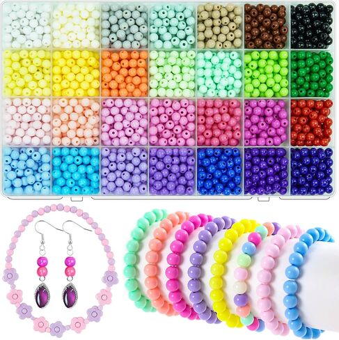 2100pcs 6 مم حلوى اللون من الخرزات الدائرية للخرز لصنع المجوهرات ، 28 لونًا متنوعًا من حبات الفقاعة البلاستيكية مع حبات الباستيل الفاصلة للأساور التي تصنع حرف DIY (6 مم) in Saudi Arabia