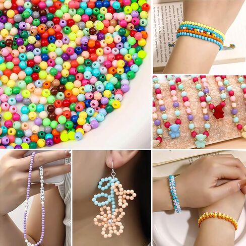 2100pcs 6 مم حلوى اللون من الخرزات الدائرية للخرز لصنع المجوهرات ، 28 لونًا متنوعًا من حبات الفقاعة البلاستيكية مع حبات الباستيل الفاصلة للأساور التي تصنع حرف DIY (6 مم) in Saudi Arabia