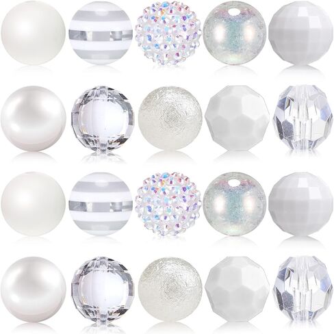 20 Pcs Chunky Bubblegum Beads 20mm Focal Pen Large Rhinestone Pearl Beads for DIY Beadable Pen School Jewelry Making Keychain Craft Making(White) in Kuwait